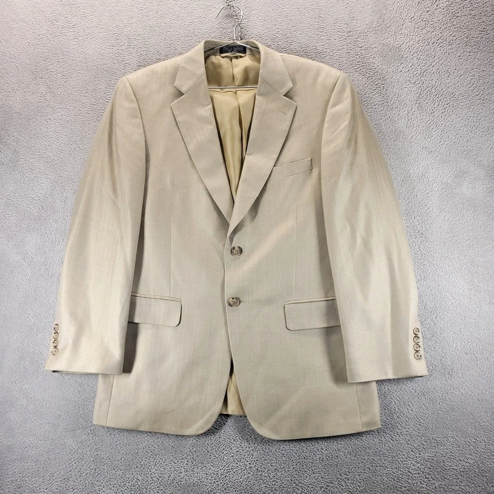 Haspel Suit Jacket Mens 40R Beige Silk Wool Sport Coat Business Summer Wedding